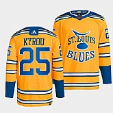 Men's St. Louis Blues #25 Jordan Kyrou Yellow 2022-23 Reverse Retro Stitched Jersey Dzhi,baseball caps,new era cap wholesale,wholesale hats